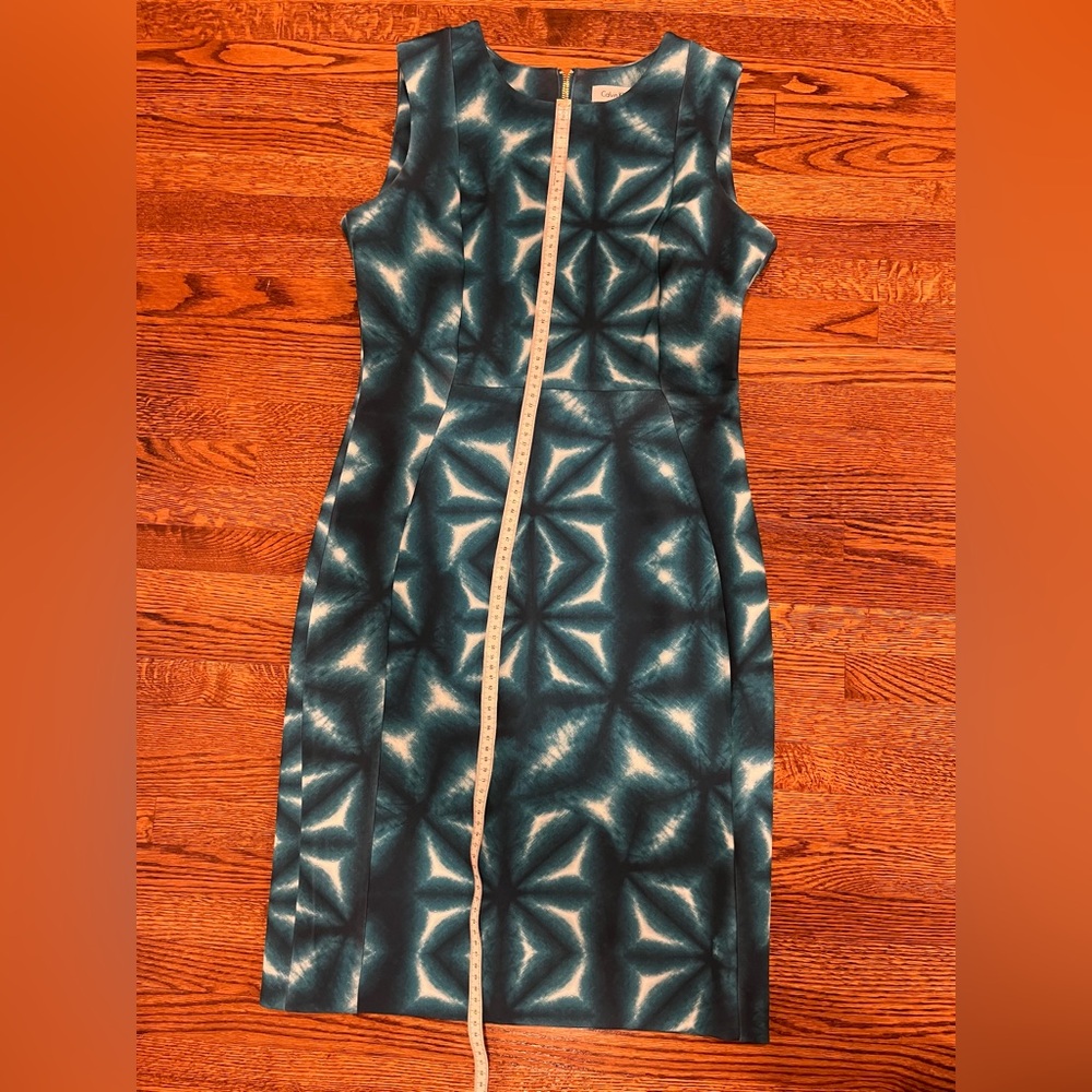 Calvin Klein Blue Geometric Midi Dress Sleeveless Tailored Stretchy size 10 - Picture 9 of 12
